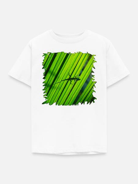 Gecko-Silhouette auf grünem Blatt - Kinder T-Shirt - Weiß