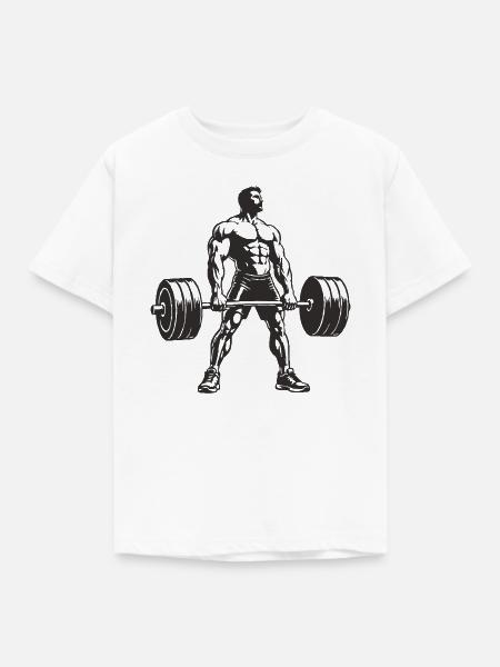 Krafttraining Muskelheld Barbell - Kinder T-Shirt - Weiß