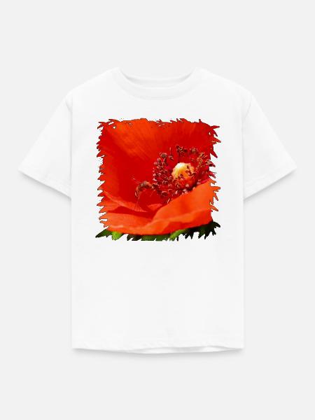 Roter Mohn mit getarnter Schwebfliege - Kinder T-Shirt - Weiß