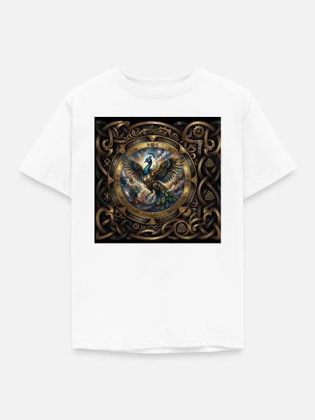 Mechanischer Phönix im Zahnradrahmen - Kinder T-Shirt - Weiß