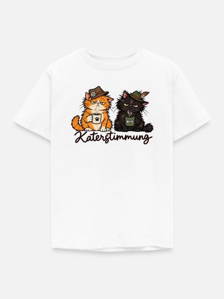Katerstimmung – Müde Katzen mit Kaffee - Kinder T-Shirt - Weiß