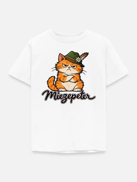 Miezepeter – Grummelige Katze mit Trachtenhut - Kinder T-Shirt - Weiß