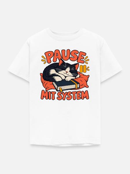 Pausenkatze – Pause mit System - Kinder T-Shirt - Weiß