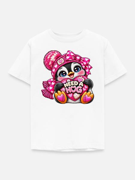 Need a Hug Pinguin Herzen - Kinder T-Shirt - Weiß