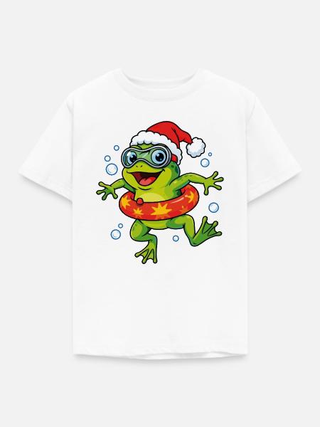 Weihnachtsfrosch mit Schwimmring - Kinder T-Shirt - Weiß