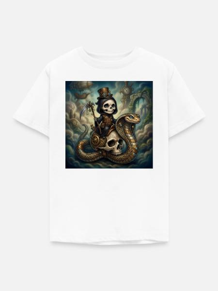 Steampunk-Skelett reitet auf der Schlange - Kinder T-Shirt - Weiß