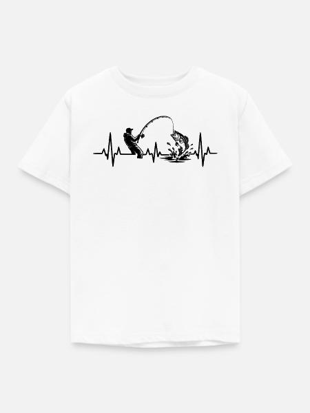 Angeln Herzschlag EKG Angler Silhouette - Kinder T-Shirt - Weiß