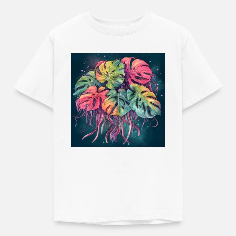 Handgezeichnete Aquarell Monstera Pflanze - Kinder T-Shirt - Weiß