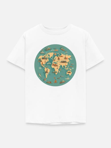 Weltkarte - Kinder T-Shirt - Weiß