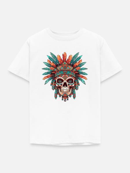 Aztekischer Totenkopf 001 - Kinder T-Shirt - Weiß