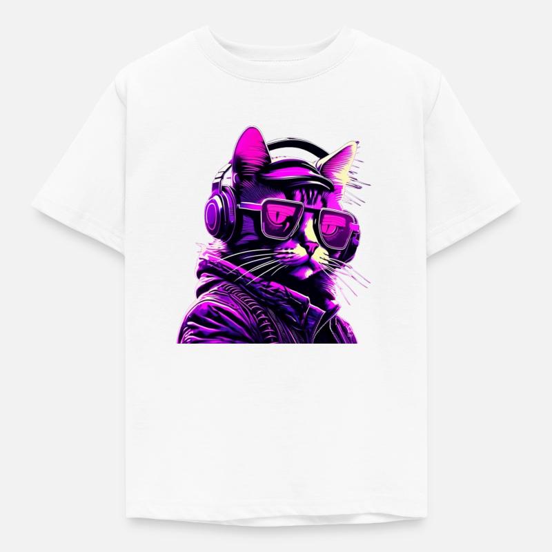Techno Katze Neon - Kinder T-Shirt - Weiß