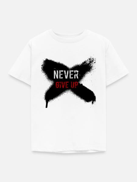 Never Give Up - Kinder T-Shirt - Weiß