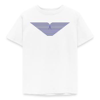 Blaues Strahlen-V Design - Kinder T-Shirt - Weiß - Vorne - AI Model Kid Male (0cm)