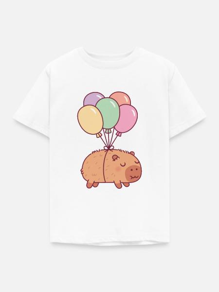 Süßes Capybara mit Luftballons - Kinder T-Shirt - Weiß