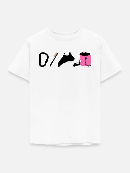 Kletterlogo Boulderemblem Kletterschuhe Bürste - Kinder T-Shirt - Weiß