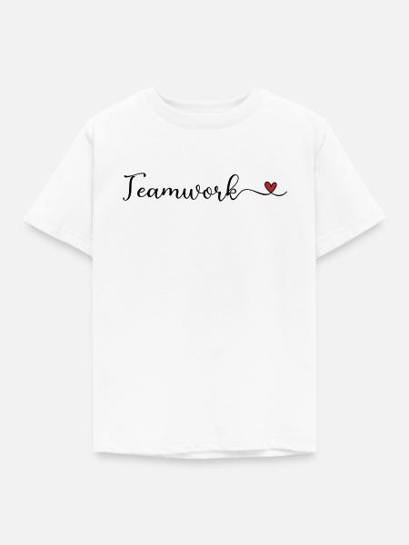 Teamwork Schrift mit Herz - Kinder T-Shirt - Weiß