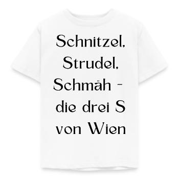 Schnitzel, Strudel, Schmäh - lustiger Wien-Spruch - Kinder T-Shirt - Weiß - Vorne - AI Model Kid Male (0cm)