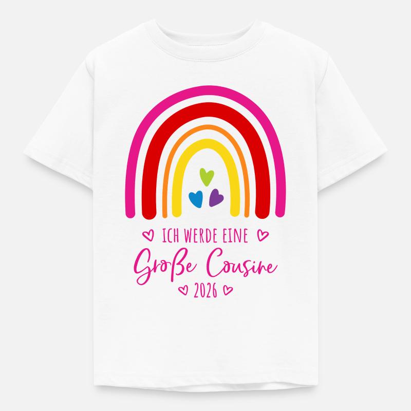 Große Cousine 2026 Regenbogen - Kinder T-Shirt - Weiß