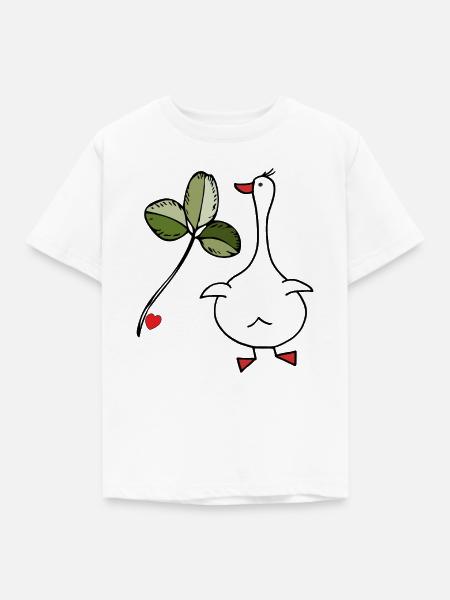 Gans mit Kleeblatt - Kinder T-Shirt - Weiß