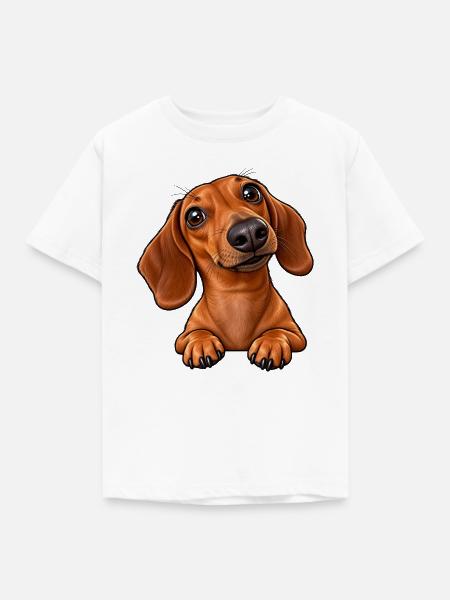 Kuscheldackel Lächelnde Dackelillustration - Kinder T-Shirt - Weiß