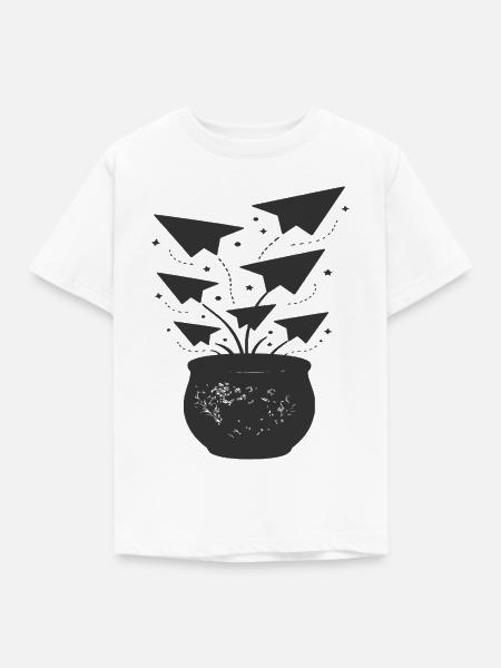 Papierflieger aus Topf - Kinder T-Shirt - Weiß