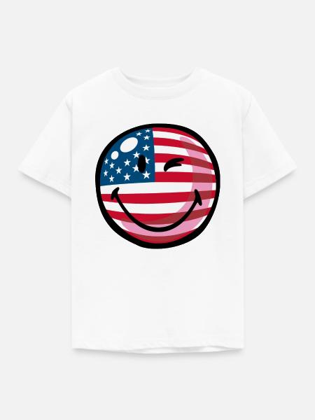 Smiley USA - Kinder T-Shirt - Weiß
