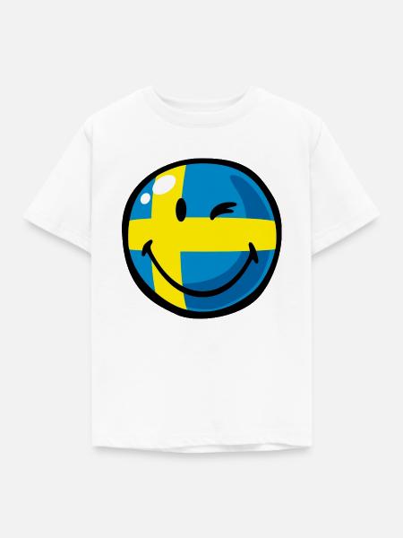 Smiley Flag Sweden - Kinder T-Shirt - Weiß