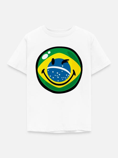 Smiley Flag Brazil - Kinder T-Shirt - Weiß