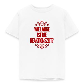 wie lang ist die Reaktionszeit? - Kinder T-Shirt - Weiß - Vorne - AI Model Kid Male (0cm)