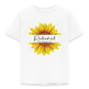 Christian Sunflower design I am Redeemed - Kids' T-Shirt - white - Front - AI Model Kid Male (0cm)