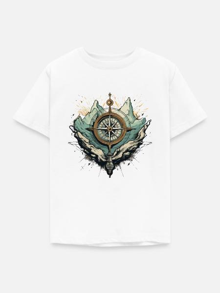 Kompass Berge Felsen - Kinder T-Shirt - Weiß