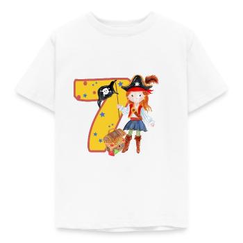 7 years birthday child pirate girl treasure hunt - Kids' T-Shirt - white - Front - AI Model Kid Male (0cm)