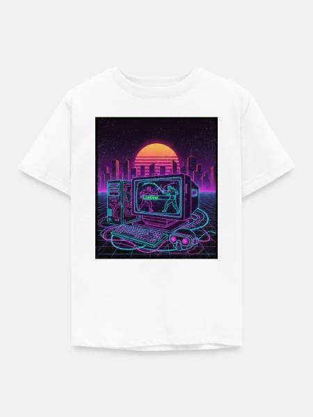 Retro Cyber Gamer - Kinder T-Shirt - Weiß
