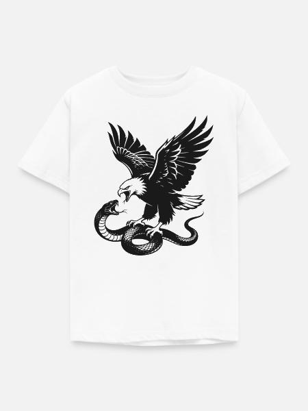 Adler gegen Schlange Silhouette - Kinder T-Shirt - Weiß