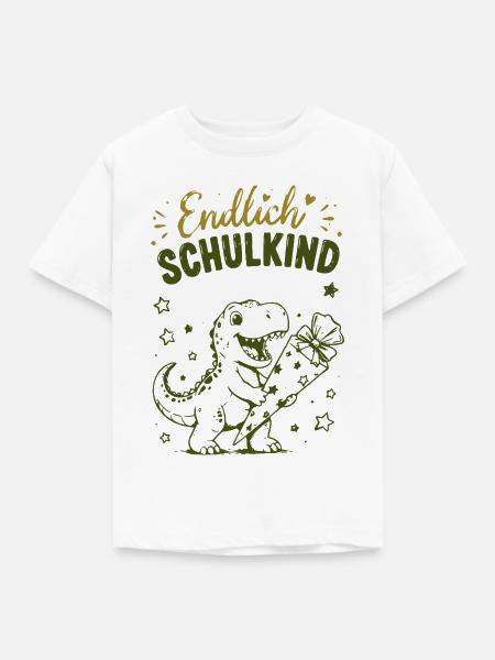 Endlich Schulkind Dino Stift - Kinder T-Shirt - Weiß