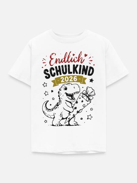 Endlich Schulkind 2026 Dino - Kinder T-Shirt - Weiß
