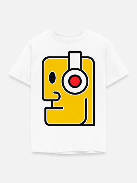 Cartoon-Stil Kopf mit Kopfhörern - Kinder T-Shirt - Weiß