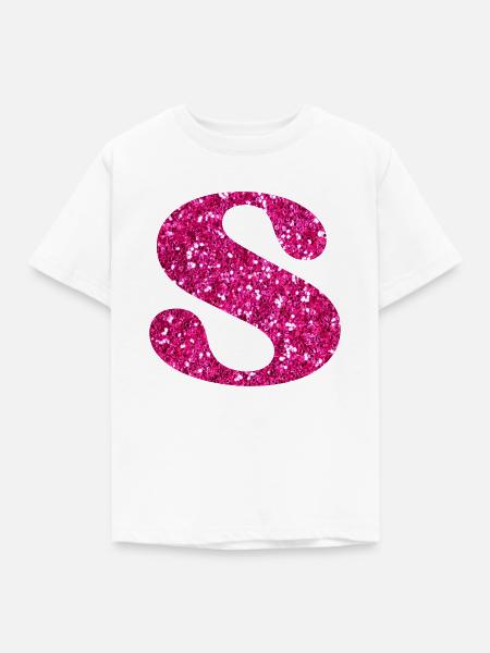 Glitzer rosa Buchstabe - Kinder T-Shirt - Weiß