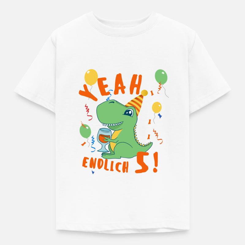 Yeah Dino Endlich 5 - Kinder T-Shirt - Weiß