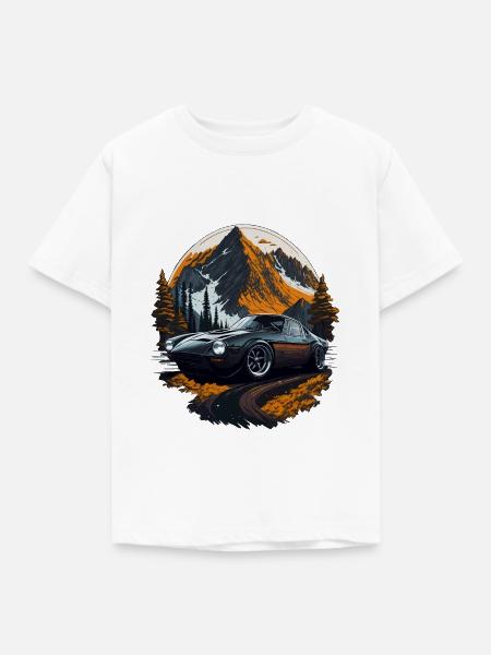 Sportwagen, Oldtimer, Berge, Straße - Kinder T-Shirt - Weiß