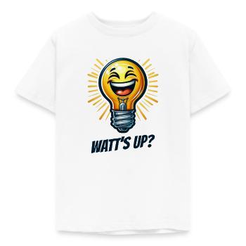 Watt Hoch? - Funkelndes Lächeln - Kinder T-Shirt - Weiß - Vorne - AI Model Kid Male (0cm)