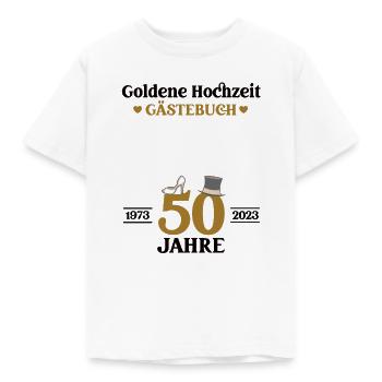 Goldene Hochzeit 2024 Gästebuch 50. Hochzeitstag - Kinder T-Shirt - Weiß - Vorne - AI Model Kid Male (0cm)