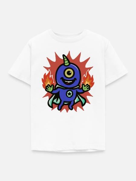 Feuerheld Einäugiger Alien - Kinder T-Shirt - Weiß