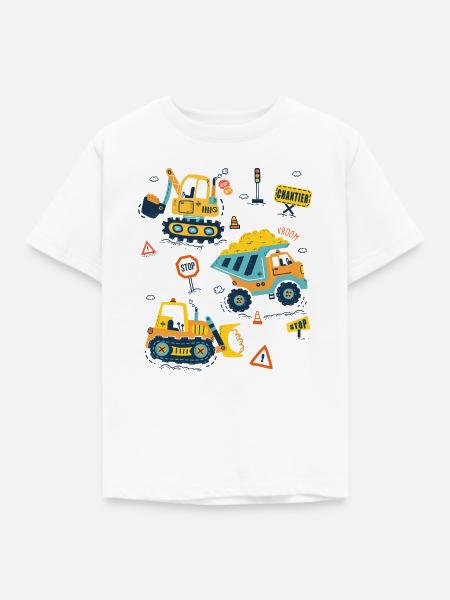 Baumaschinen, niedlicher Baggerfahrer - Kinder T-Shirt - Weiß