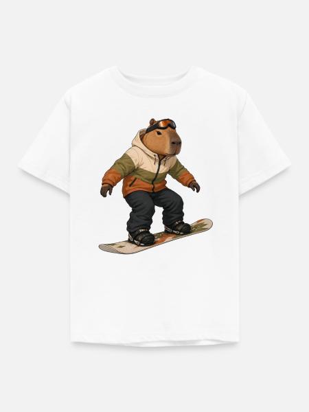 Capybara beim Snowboarding - Kinder T-Shirt - Weiß