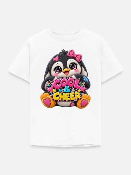 Cool & Cheer Patchwork-Pinguin mit Herzen - Kinder T-Shirt - Weiß