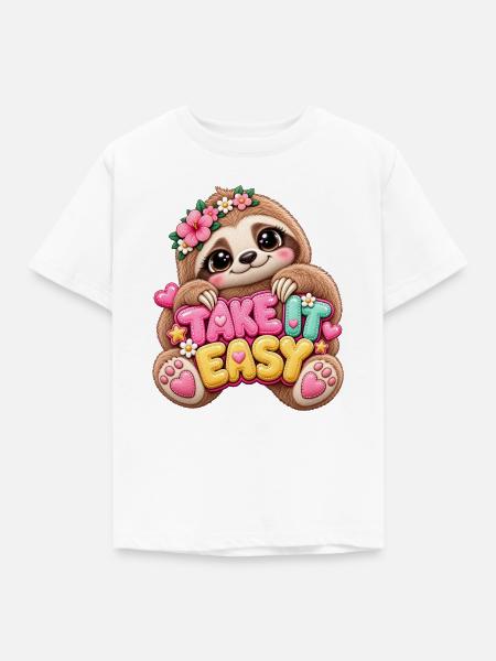 Faultier Relax Blumen - Kinder T-Shirt - Weiß