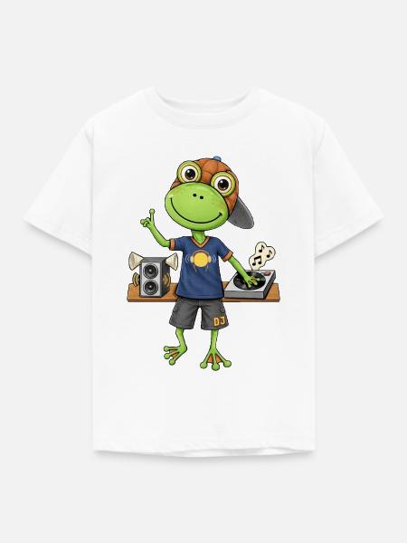 Frosch DJ Beats und  Musik - Kinder T-Shirt - Weiß
