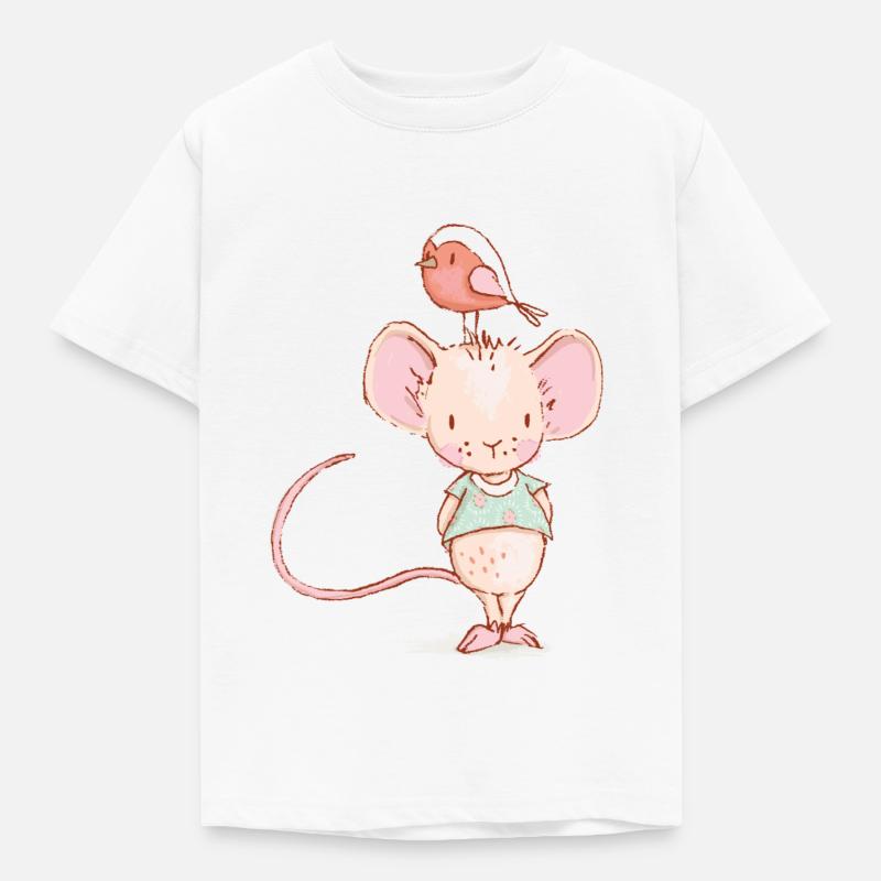 Maus mit Vogel - Kinder T-Shirt - Weiß