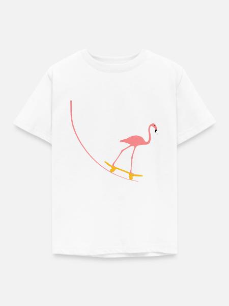 Flamingo auf Skateboard - Kinder T-Shirt - Weiß